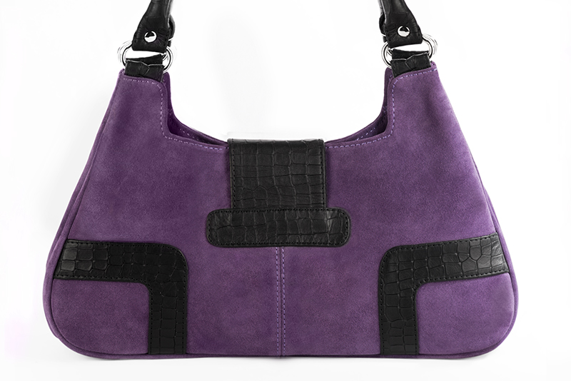 Dress handbag in amethyst purple and satin black leather - Rear view